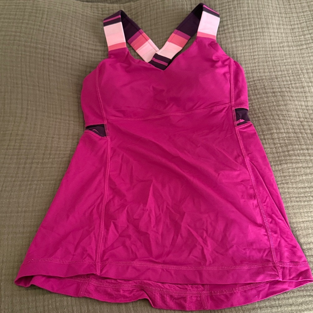 Lululemon Pink tank with Striped Straps